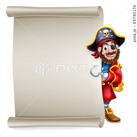 Pirate Captain Cartoon Peeking Scroll Backgroundのイラスト素材