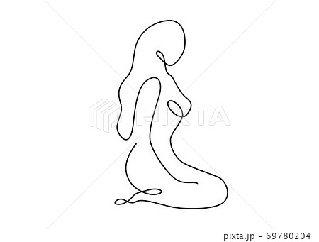 Line art woman silhouette vector background. Female figure pose in modern simple linear style. Girl body posture design. Beauty and fashion collection concept 69780204