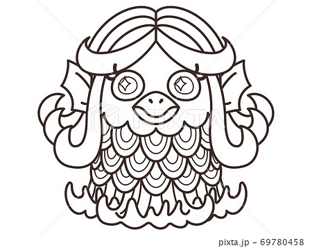 日本の妖怪 あまびえ 疫病退散 ぬりえのイラスト素材 日本の妖怪 あまびえ 疫病退散 ぬりえのイラスト素材