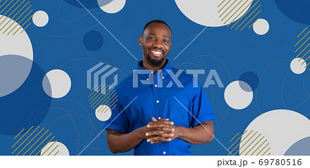 African man's portrait isolated on bright, modern illustrated background. 69780516