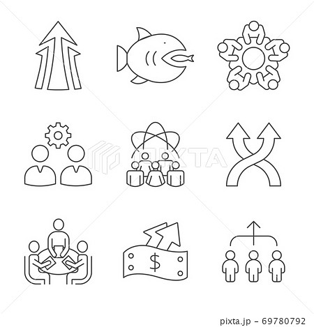 Companies merging together, one buying out the other - icons 69780792