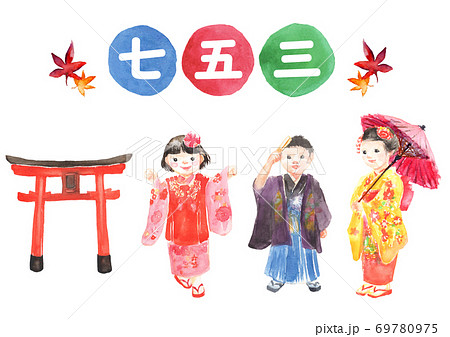 水彩画「七五三を迎える神社」 【公式通販】