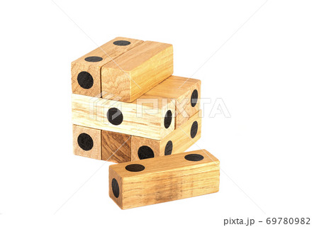 Wooden puzzle complete dice without one block. 69780982