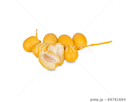 whole fresh Barhee/Barhi dates fruit on white background 69781664