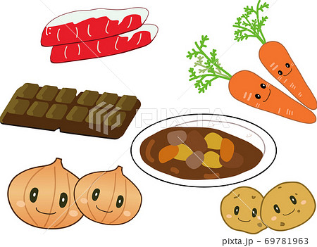 おいしいカレーの具材のイラスト素材