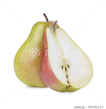 Ripe pears and half  pear fruit isolated on white background 69782127