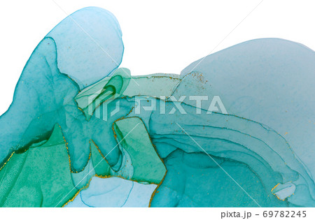 Alcohol ink blue and gold texture isolated on white background. Ocean style watercolor texture. 69782245