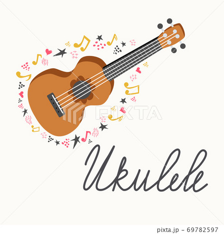 Cartoon ukulele with lettering text for summer,... - Stock Illustration  [69782597] - PIXTA