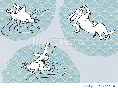 鳥獣戯画のウサギをモチーフにデザインした和風の背景素材のイラスト素材