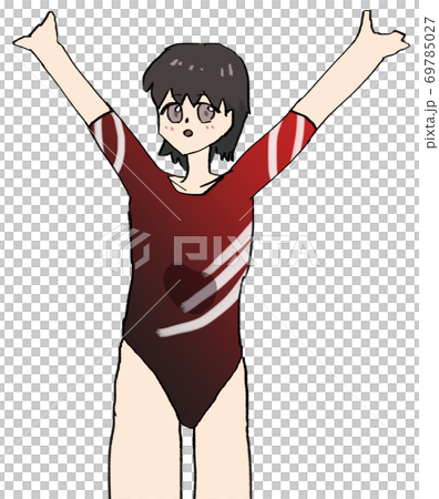 Gymnast with black hair finish pose Gymnast with black hair finish pose 69785027