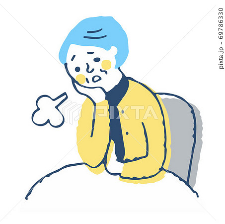 頬杖をついてため息をつく中年女性のイラスト素材