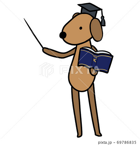 重要な事項やポイント チェック事項などを教えてくれるミニチュアダックスフント博士のイラストのイラスト素材