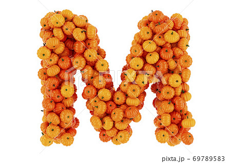 Letter M from Pumpkins. 3D rendering Letter M from Pumpkins. 3D rendering 69789583