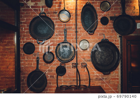 set of old kitchen tools - retro equipment of grandmother cooking. set of old kitchen tools - retro equipment of grandmother cooking. 69790140