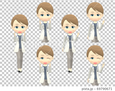 歩く ポーズa 白人 女性 医者 ポニーテール 正面のイラスト素材