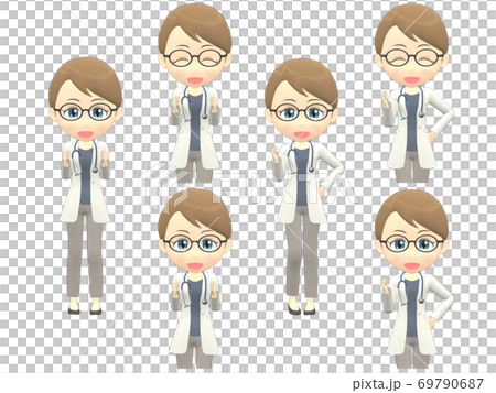 [Happy A] White female doctor Ponytail front - Stock Illustration ...