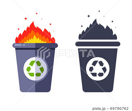 lit trash in the trash can. incineration of waste. flat vector illustration. 69790762