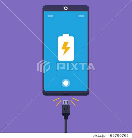 plug the cord from the charger into the cell phone. flat vector illustration. 69790765