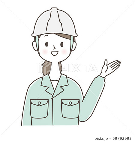 案内する作業服の女性 69792992