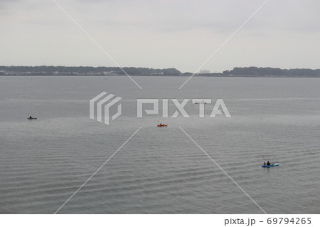 浜名湖での船釣り カヤックフィッシングの写真素材