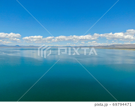 Aerial view of Mono Lake with tufa rock formations during summer season, Mono County 69794471