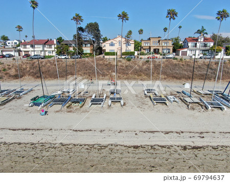 Aerial view of Mission Bay and beaches in San Diego, California. USA 69794637