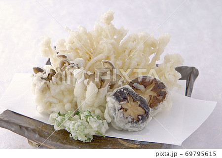 角皿に天紙とキノコの天麩羅盛り合わせ 69795615