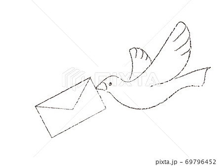 手紙を運ぶ鳥 線画のイラスト素材