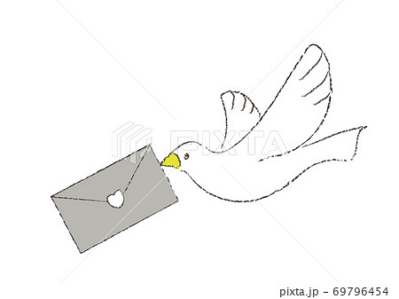 手紙を運ぶ鳥 カラーのイラスト素材