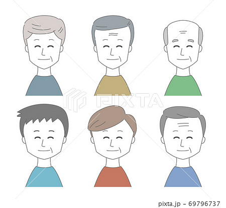 笑顔のシニア男性のグループ イラストのイラスト素材