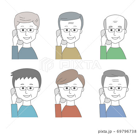 電話をかけるシニア男性たち 眼鏡 イラストのイラスト素材