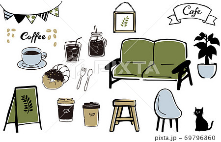 Cafeの家具小物イメージイラストのイラスト素材 Cafeの家具小物イメージイラストのイラスト素材