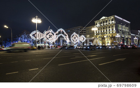 New Year (Christmas) lighting decoration of the city, Tverskaya Street, Moscow. Russia 69798609