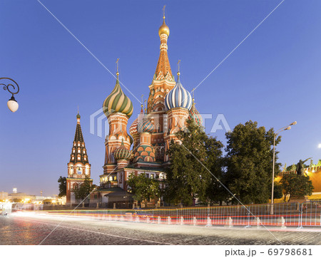Moscow, Russia, Red Square, Cathedral of Intercession of Most Holy Theotokos on the Moat ( Temple of Basil the Blessed) at night Moscow, Russia, Red Square, Cathedral of Intercession of Most Holy Theotokos on the Moat ( Temple of Basil the Blessed) at night 69798681