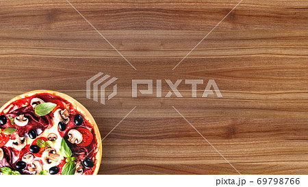 Pizza With Salami And Olives Advertising のイラスト素材