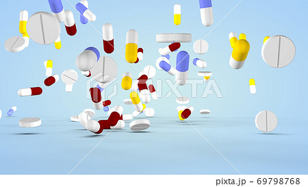 Set of various pills and capsules. 3D rendering 69798768