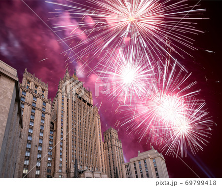 Ministry of Foreign Affairs of the Russian Federation and fireworks, Moscow, Russia 69799418