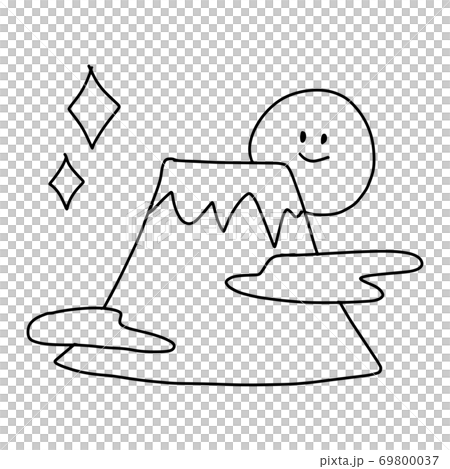 手書きの線画でやさしいお正月のアイコン 初日の出 のイラスト素材