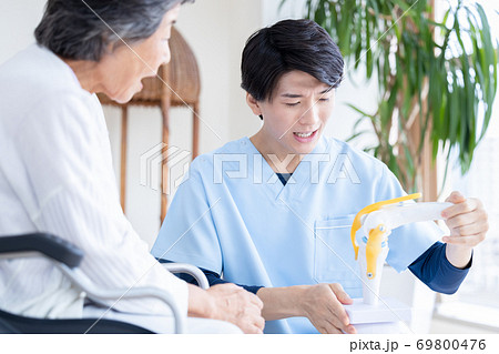 医療 膝関節模型を使って説明をするドクター 医療 膝関節模型を使って説明をするドクター 69800476