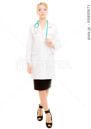 Woman doctor in lab coat with stethoscope. Medical 69800671