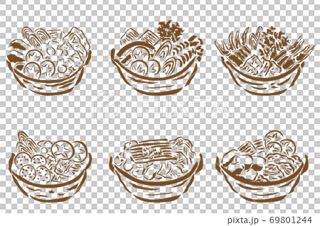 鍋料理のイラストセット茶色(ベクター素材) 鍋料理のイラストセット茶色(ベクター素材) 69801244