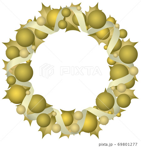 クリスマスリース ボール 柊 ゴールドのイラスト素材