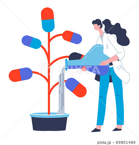 Pharmaceutical industry, woman scientist pouring tree of capsules Pharmaceutical industry, woman scientist pouring tree of capsules 69801489