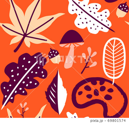 seamless autumn leaves orange pattern background. seamless autumn leaves orange pattern background. 69801574
