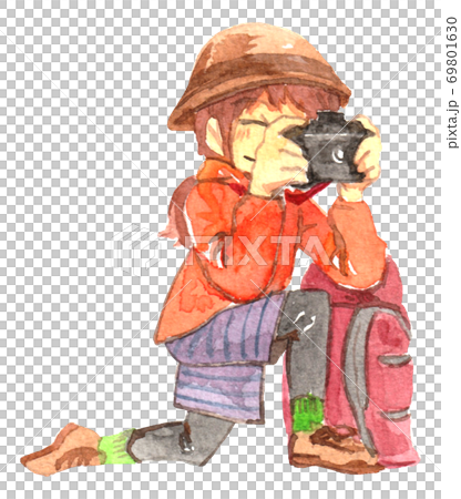 屋外で写真を撮る女性 69801630