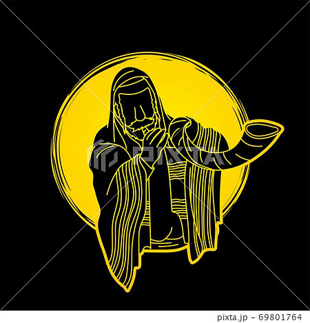 Feast of trumpets Jewish people blowing the shofar horn cartoon graphic vector Feast of trumpets Jewish people blowing the shofar horn cartoon graphic vector 69801764