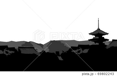 京都風の古都の背景のイラスト素材