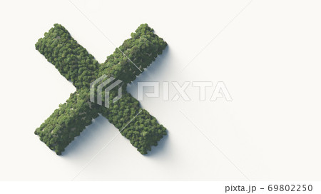 バツ型の丘とそれを覆う緑の森。3Dレンダリング。 69802250