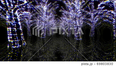 イルミネーション ツリー クリスマス ネオン 街 ライトアップ 3d イラスト 背景 バックのイラスト素材