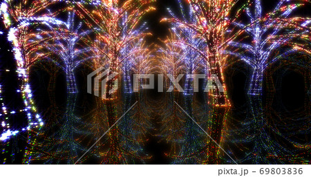 イルミネーション ツリー クリスマス ネオン 街 ライトアップ 3d イラスト 背景 バックのイラスト素材